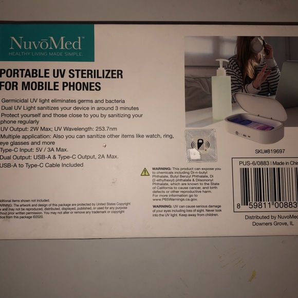NuvōMed portable UV sterilizer for mobile phones sku#819697 NEW UNOPENED IN BOX - Picture 3 of 3